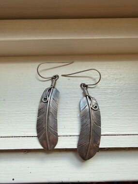 Sterling Silver Feather Drop Earrings